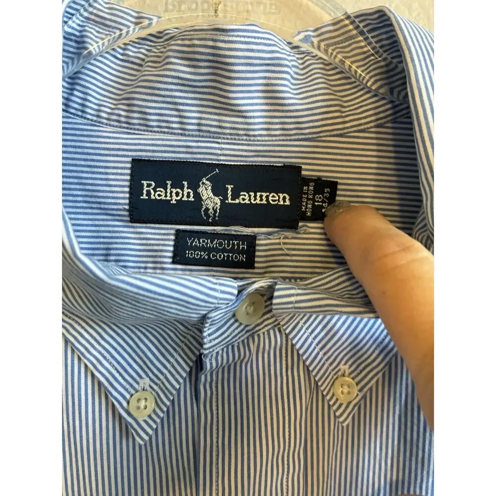 VTG Polo Ralph Lauren pin Stripe Shirt 18 34/35 Yarmouth Oxford Blue Preppy 4XL